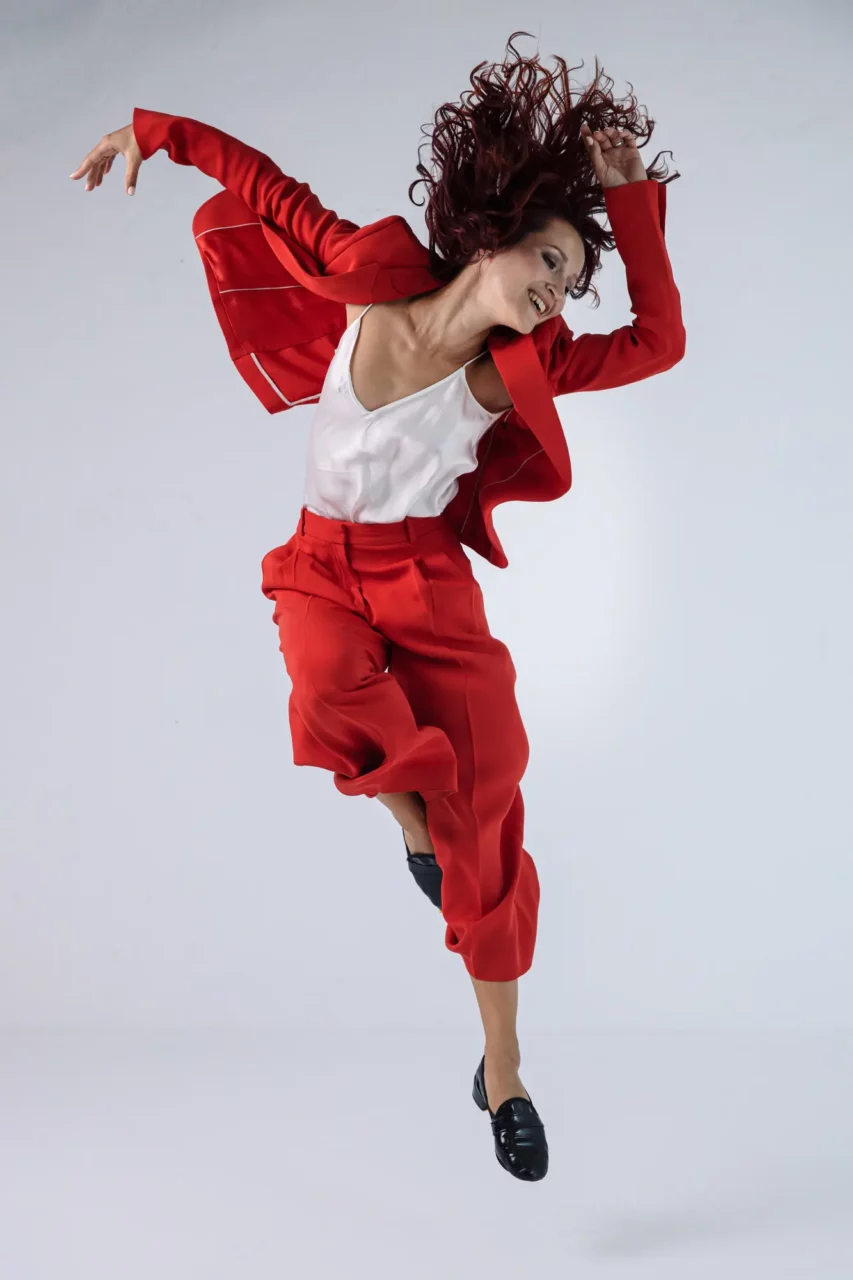 Ksenia Parkhatskaya in red outfit